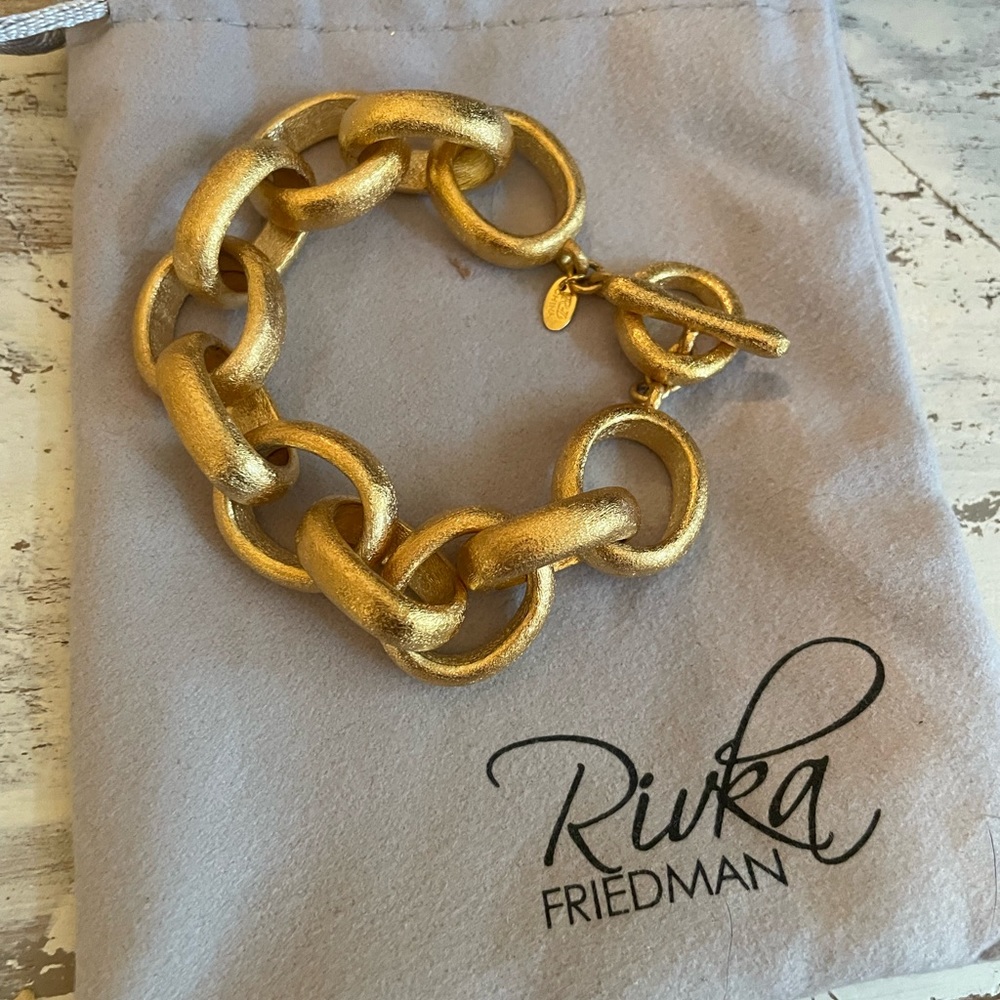 Gorgeous RIVKA FRIEDMAN brushed gold tone chain chunky bracelet!!